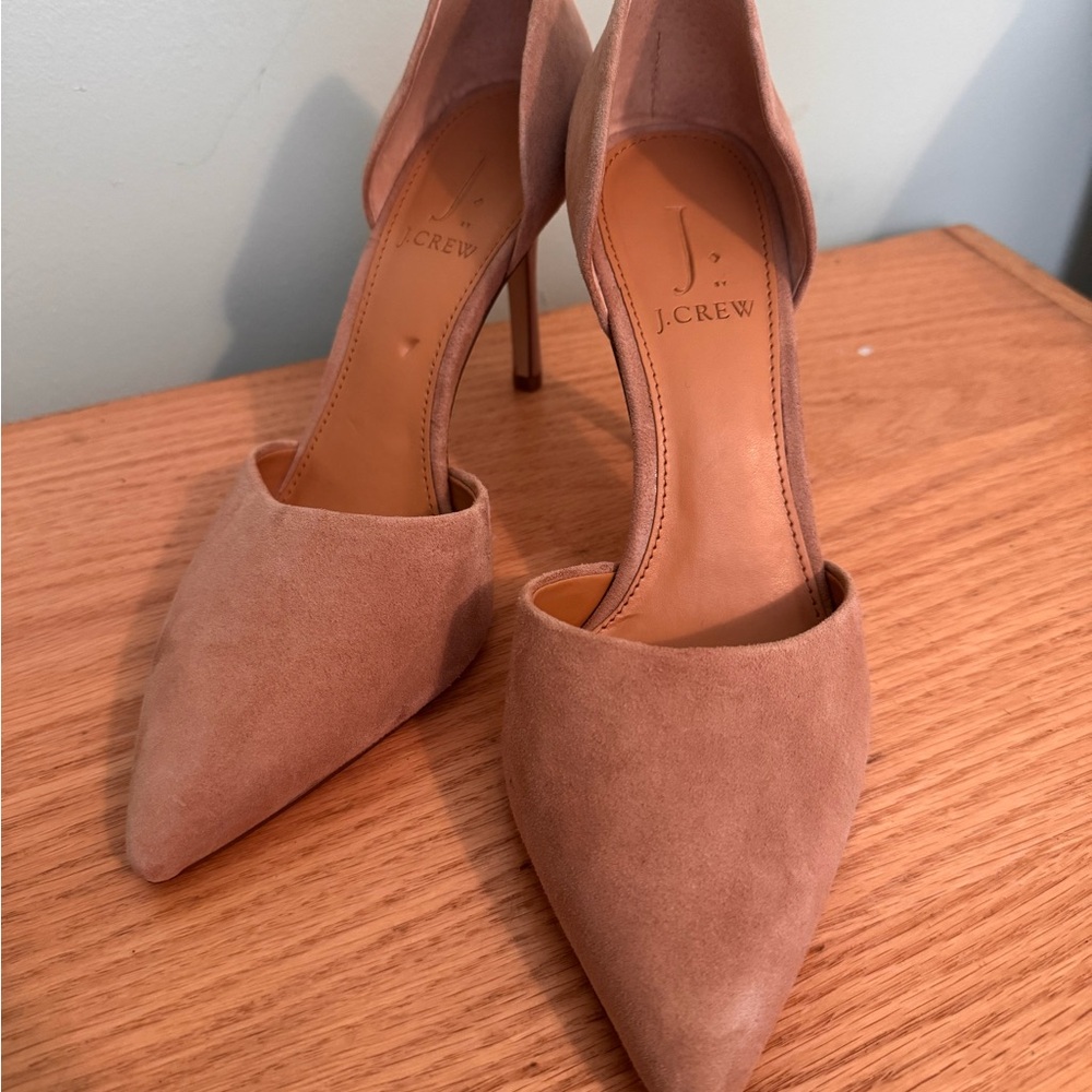 J. Crew Tan Heels with Pointed Toe and d'Orsay Design